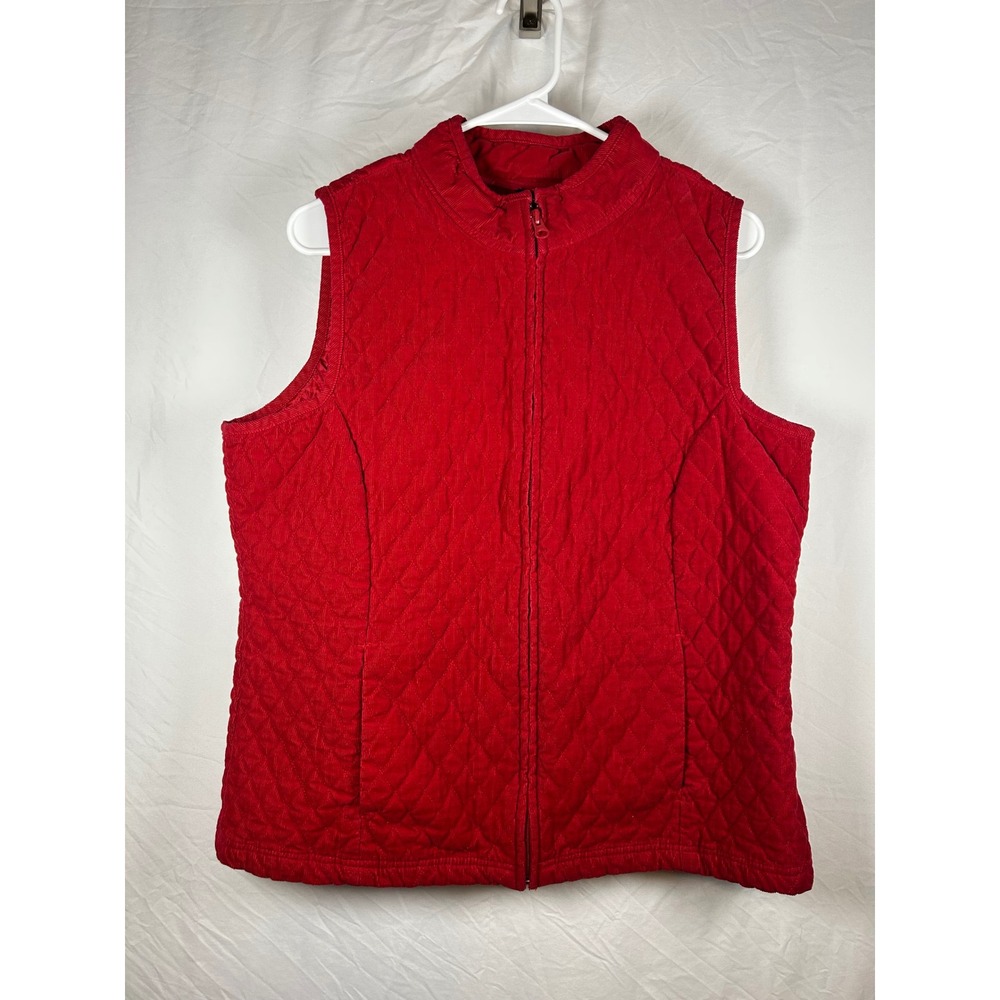 Basic Editions Womens Red Quilted Corduroy Vest Mock Neck Zip‎ Up Size Large